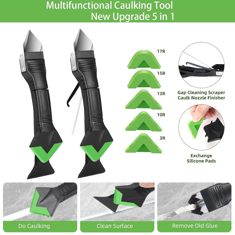 Jidomifurnis Caulking Tool 5 in 1, Caulk Remover & Silicone Sealant Finishing Kit with Grout Scraper and 6 Silicone Pads, Ideal for Kitchen, Bathroom, and Window Sealing - Image 2